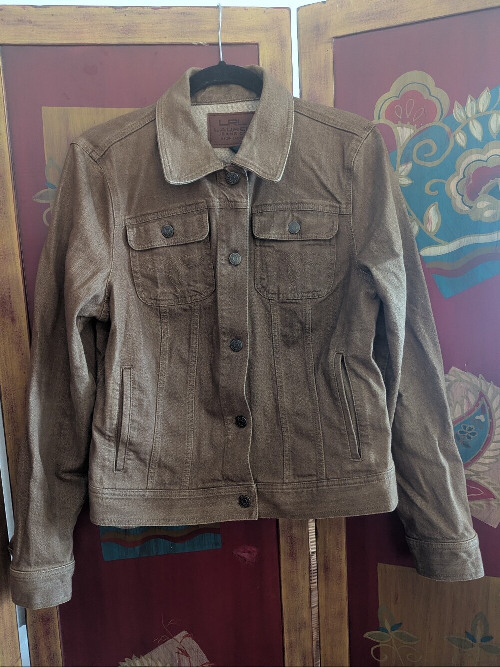 Lauren Jeans Co Ralph Lauren Denim Jacket Womens XL Tan Western Embroidery Boho